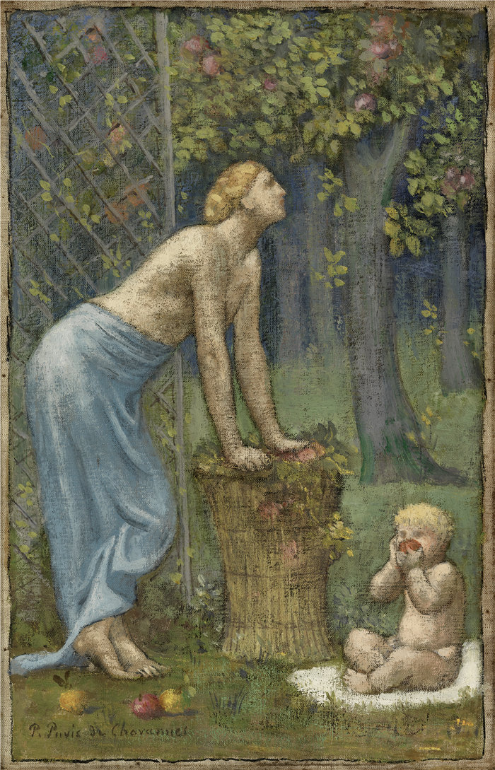 皮埃尔·皮维·德·夏凡纳(Pierre Cecile Puvis de Chavannes) ,法国人-Recolte des Pommes油画