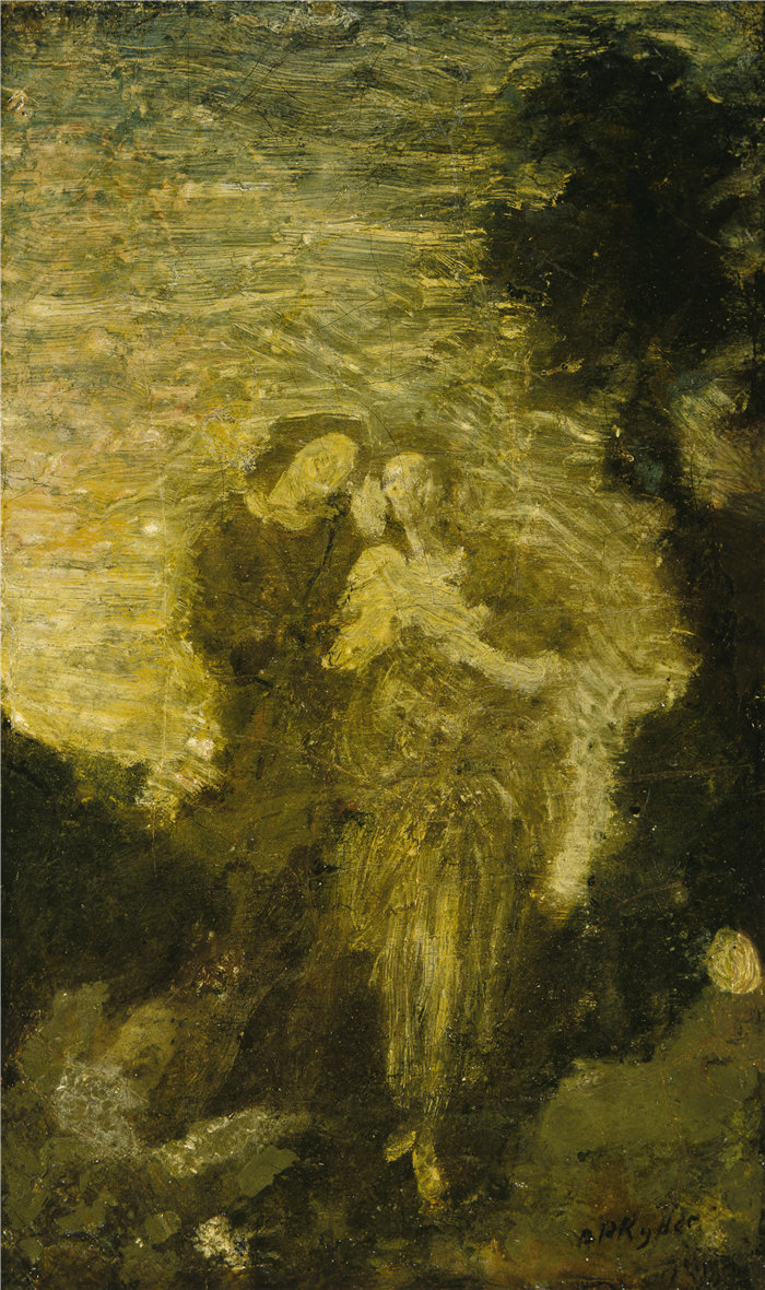 阿尔伯特·平克汉姆·莱德（Albert Pinkham Ryder）-Florizel 和 Perdita油画 美国