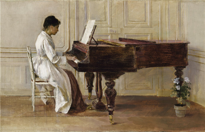 西奥多·罗宾逊 (Theodore Robinson)-钢琴油画 美国