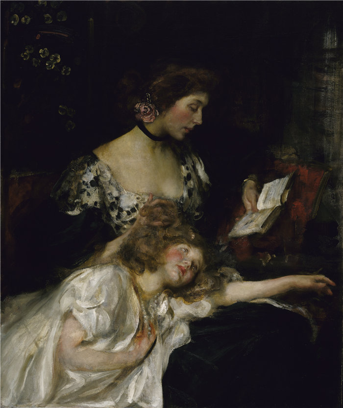 詹姆斯·杰布萨·香农 (James Jebusa Shannon)-母子(香农夫人和基蒂)油画 美国