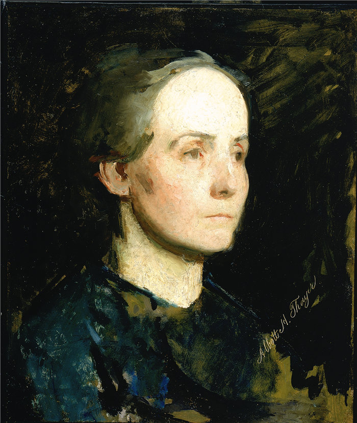 雅培·汉德森·塞耶 (Abbott Handerson Thayer)-  女人的肖像（格特鲁德·布洛德小姐）油画 美国