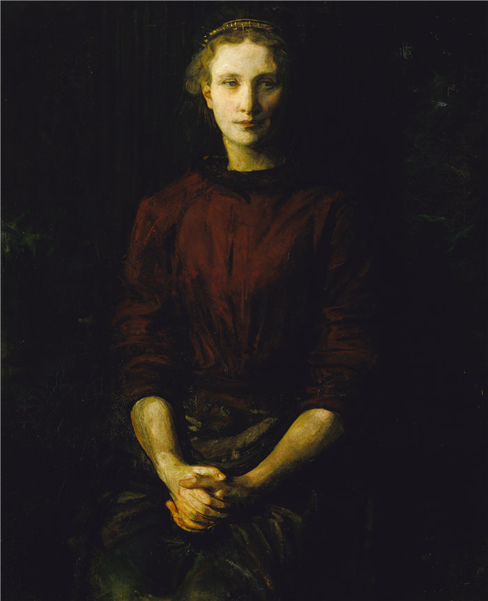 雅培·汉德森·塞耶 (Abbott Handerson Thayer)- 一位女士的肖像油画 美国