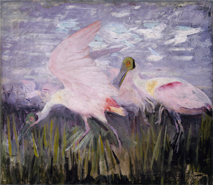 雅培·汉德森·塞耶 (Abbott Handerson Thayer)- 玫瑰琵鹭油画 美国
