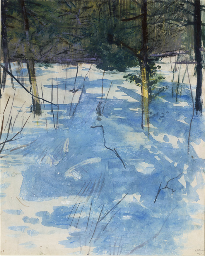 雅培·汉德森·塞耶 (Abbott Handerson Thayer)- 冬天,Monadnock水彩 美国