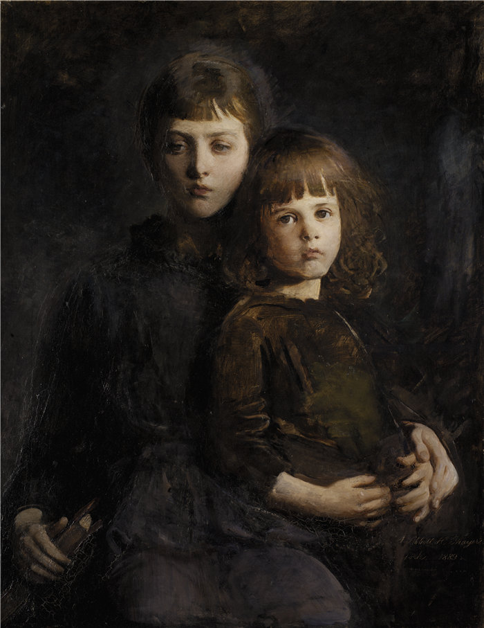 雅培·汉德森·塞耶 (Abbott Handerson Thayer)- 兄弟姐妹（玛丽和杰拉尔德·塞耶）油画 美国