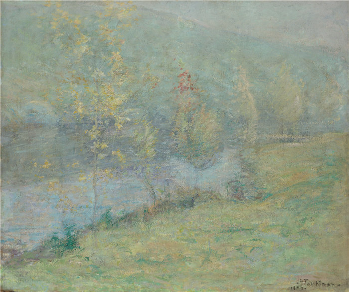 约翰·亨利·特瓦克曼（John Henry Twachtman），美国人，1853–1902 年-朦胧的五月早晨油画