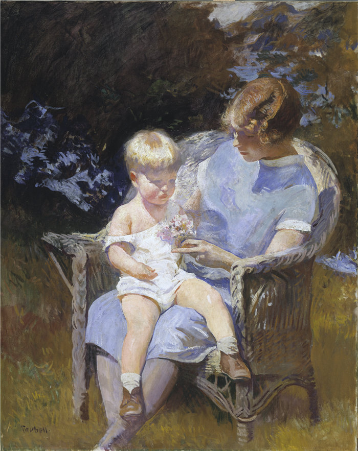 埃德蒙·C·塔贝尔（Edmund C. Tarbell）-玛乔丽和小埃德蒙油画  美国