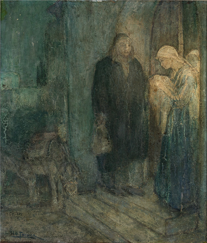 亨利·奥萨瓦·坦纳 (Henry Ossawa Tanner)-《前往埃及（在旅馆）》油画 美国