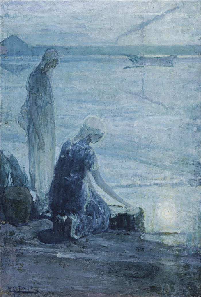 亨利·奥萨瓦·坦纳 (Henry Ossawa Tanner)-《冲锋中的摩西》油画 美国