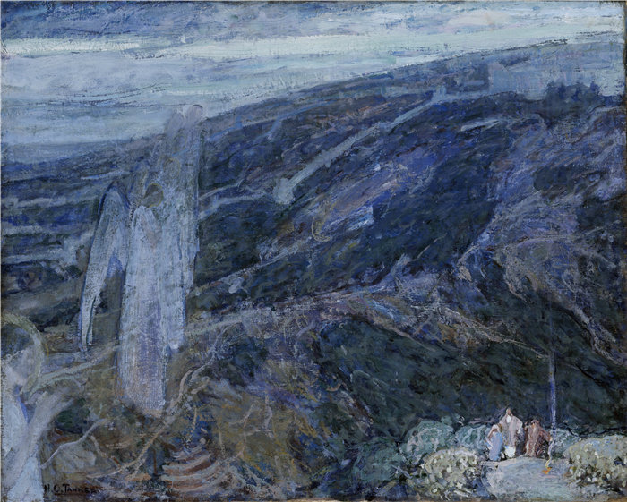 亨利·奥萨瓦·坦纳 (Henry Ossawa Tanner)-《天使出现在牧羊人面前》油画 美国