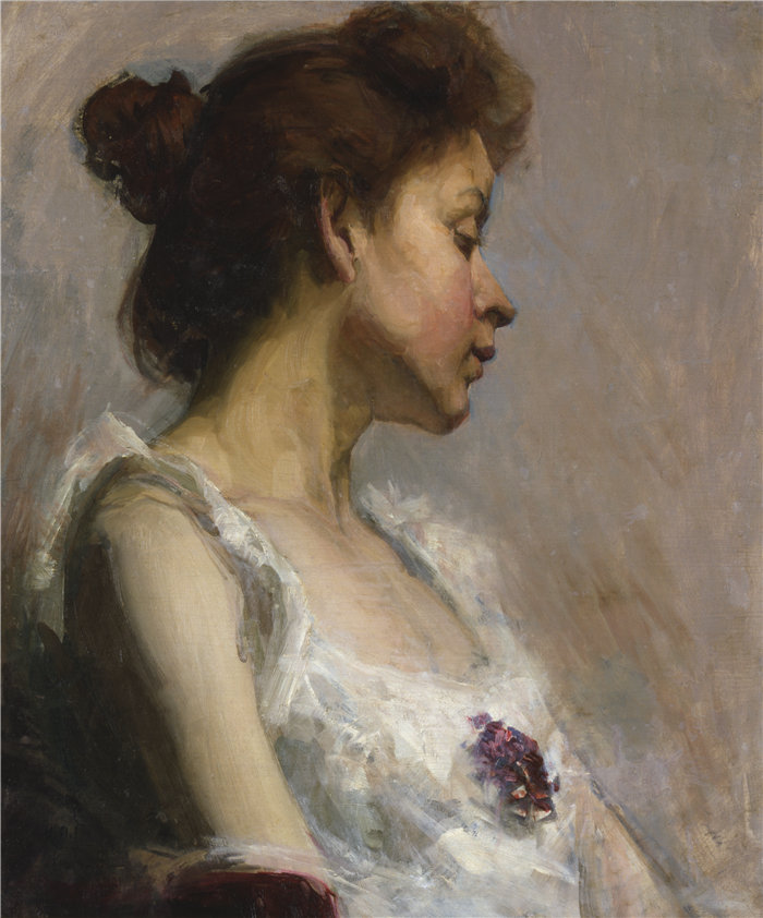 亨利·奥萨瓦·坦纳 (Henry Ossawa Tanner)-《艺术家妻子的肖像》油画 美国