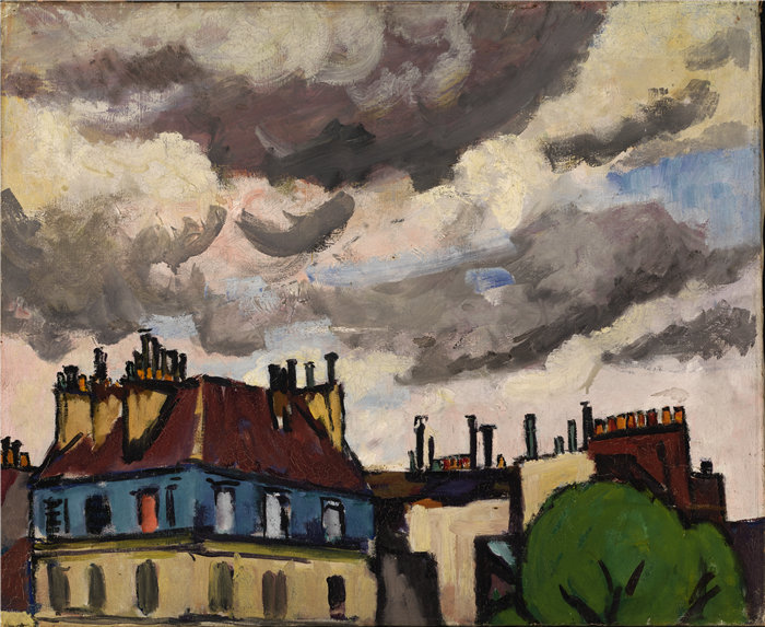 亨利·莱曼·萨昂(Henry Lyman Saÿen)-屋顶和云彩油画 美国