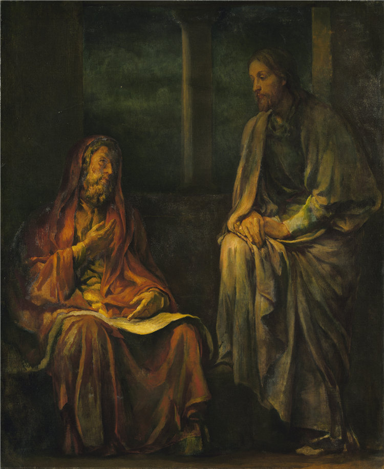 约翰·拉法格 (John La Farge)-尼哥底母拜访基督油画 美国