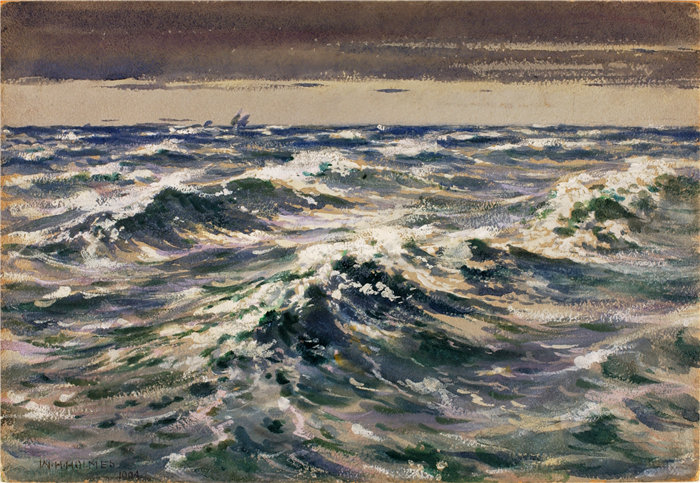 威廉·亨利·福尔摩斯（William Henry Holmes）-《公海》水彩画 美国