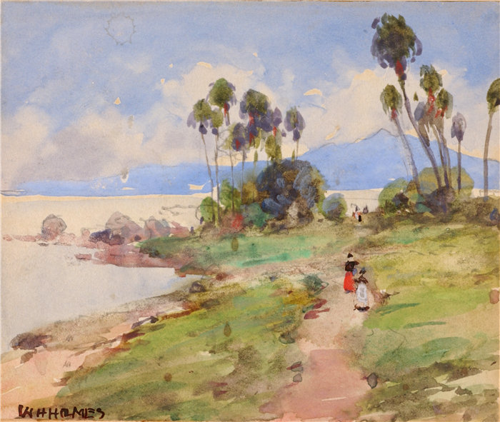 威廉·亨利·福尔摩斯（William Henry Holmes）-《在牙买加》水彩画 美国