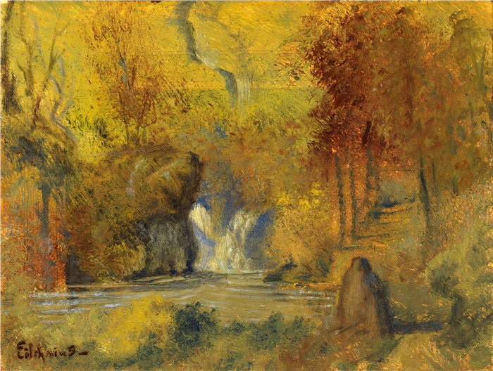路易斯·艾西莫斯(Louis M. Eilshemius) -《秋景》油画 美国