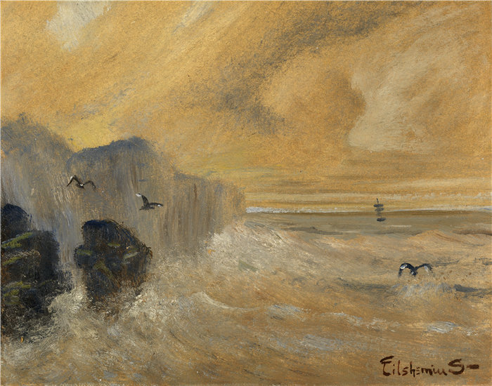 路易斯·艾西莫斯(Louis M. Eilshemius) -《洛基海滨》油画 美国