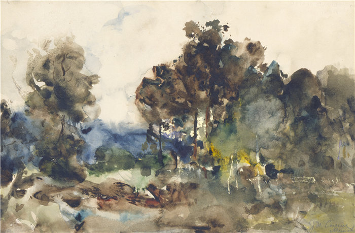 约瑟夫·弗兰克·库里尔(Joseph Frank Currier,美国,1843-1909 年)-风景素描