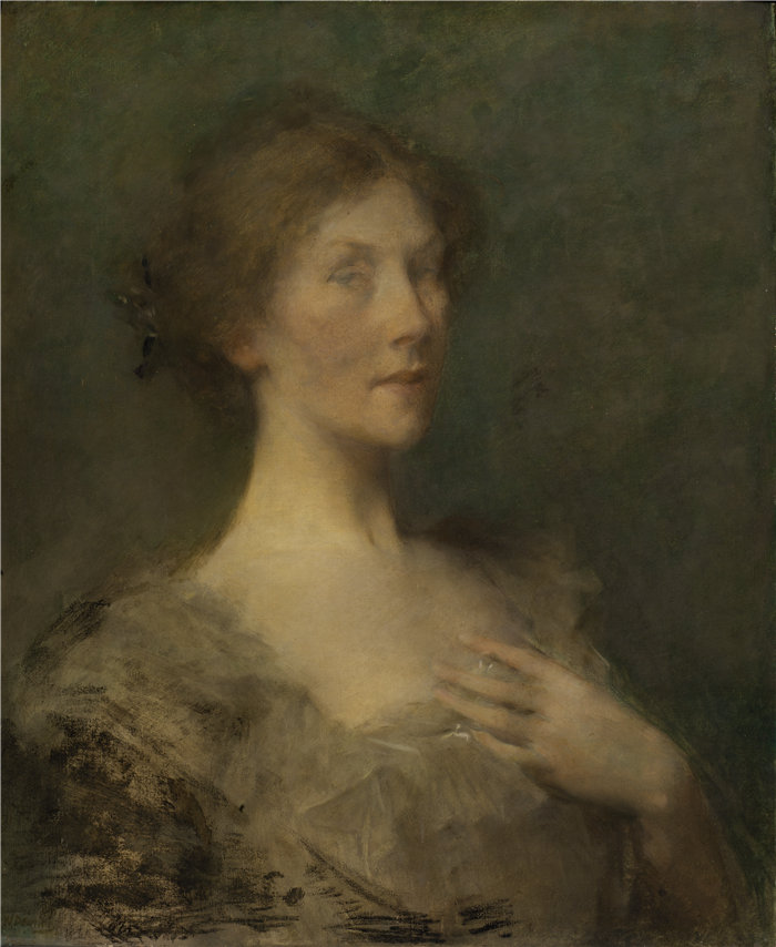 托马斯·威尔默·杜因 (Thomas Wilmer Dewing)-《一位女士的肖像》油画