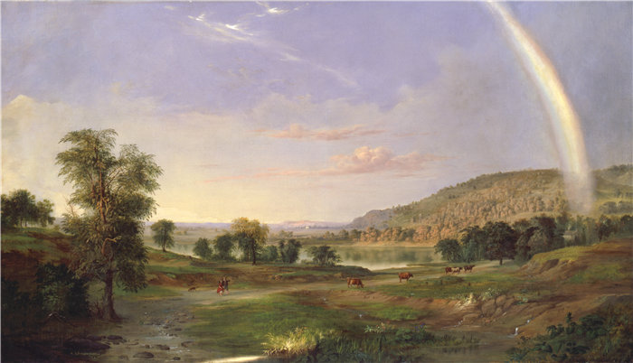 罗伯特·S·邓肯森 (Robert S. Duncanson)-《有彩虹的风景》油画