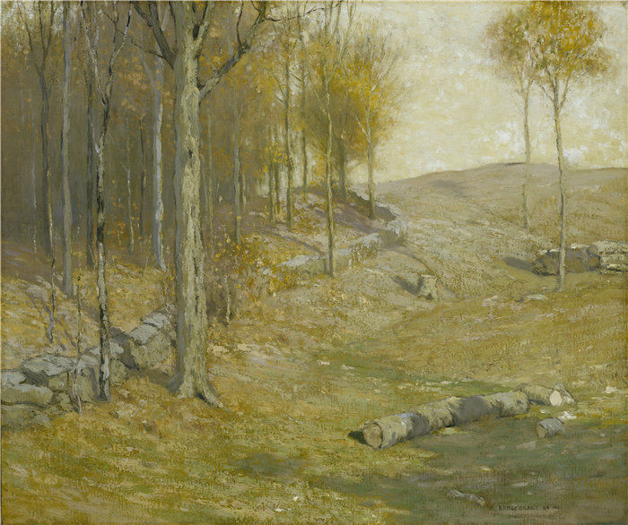 布鲁斯·克兰 (Bruce Crane)-《秋天》油画 美国