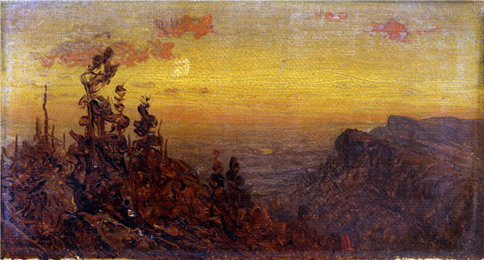 桑福德·罗宾逊·吉福德 (Sanford Robinson Gifford)-《篝火旁的印第安人——月亮升起》油画