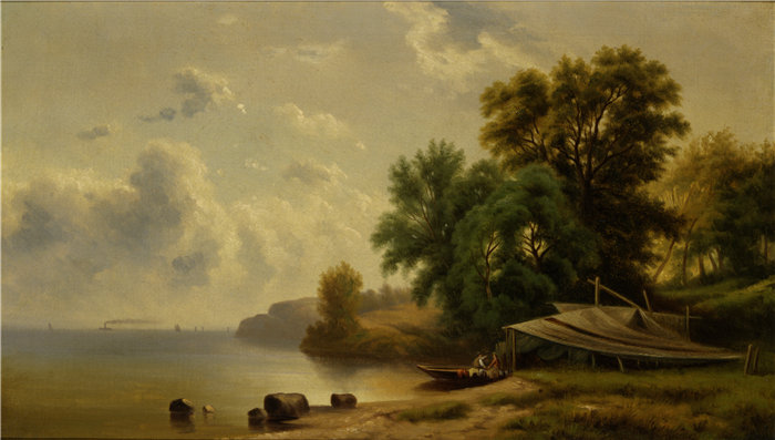 罗伯特·S·邓肯森 (Robert S. Duncanson)-《带露营地的景观》油画