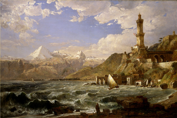 贾斯珀·弗朗西斯·克罗普西 (Jasper Francis Cropsey)-热那亚海岸油画 美国