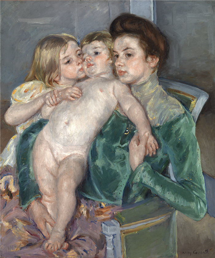 玛丽·卡萨特 (Mary Cassatt)-《爱抚》油画 美国