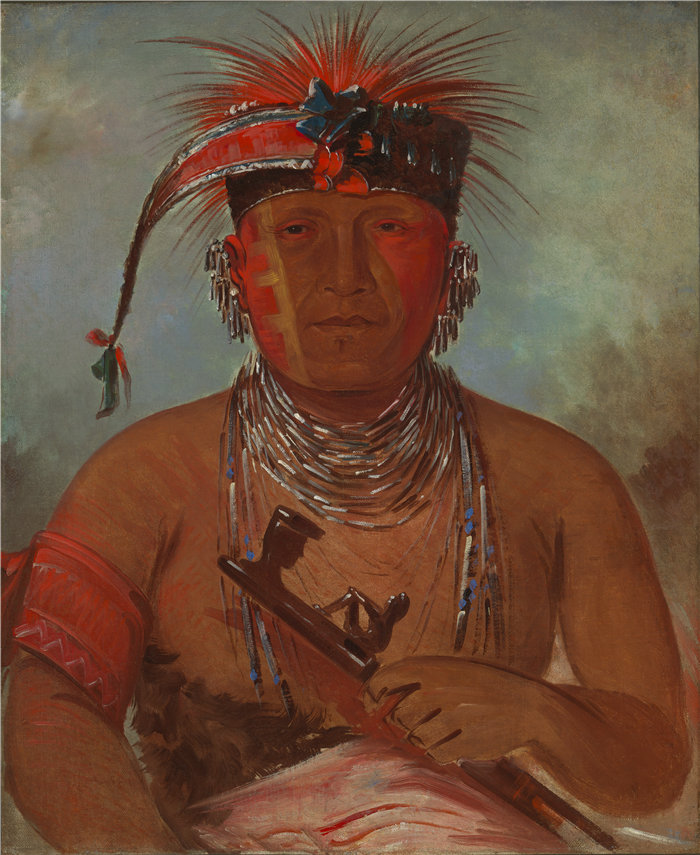 乔治·卡特林 (George Catlin)-《Wee-ke-rú-law, 交换》油画 美国