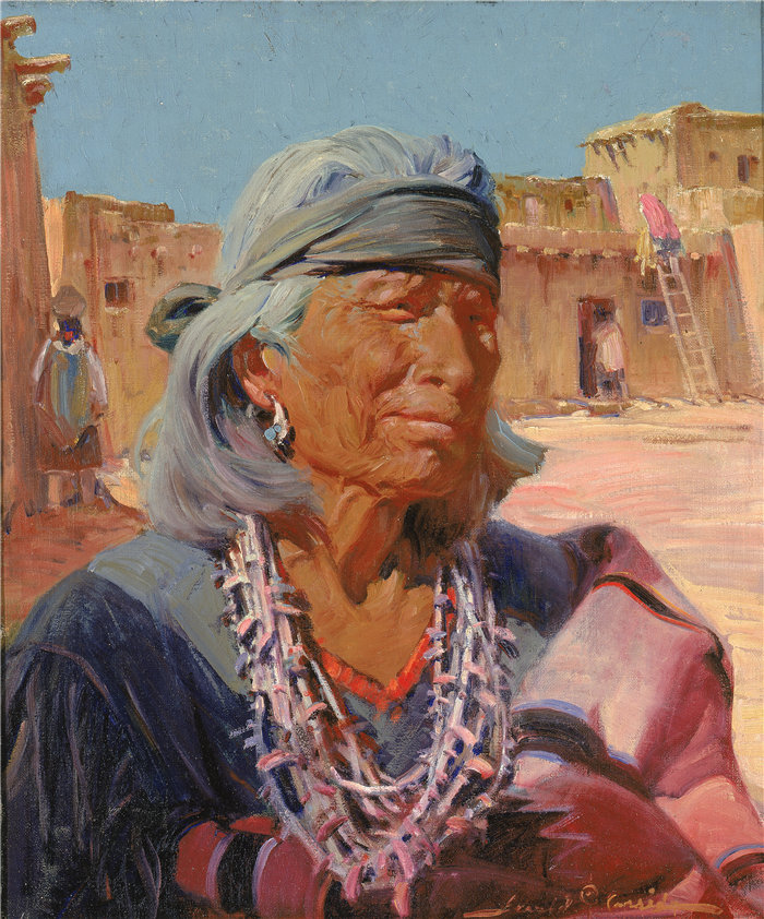 艾拉·D·杰拉尔德·卡西迪 (Ira D. Gerald Cassidy)-《祖尼老人,大祭司(Cacique)》油画 美国