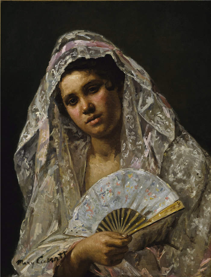 玛丽·卡萨特 (Mary Cassatt)-《西班牙舞者戴着蕾丝头巾》油画 美国