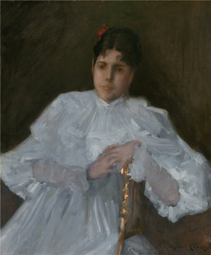 威廉·梅里特·蔡斯 (William Merritt Chase)-《白衣少女》油画 美国