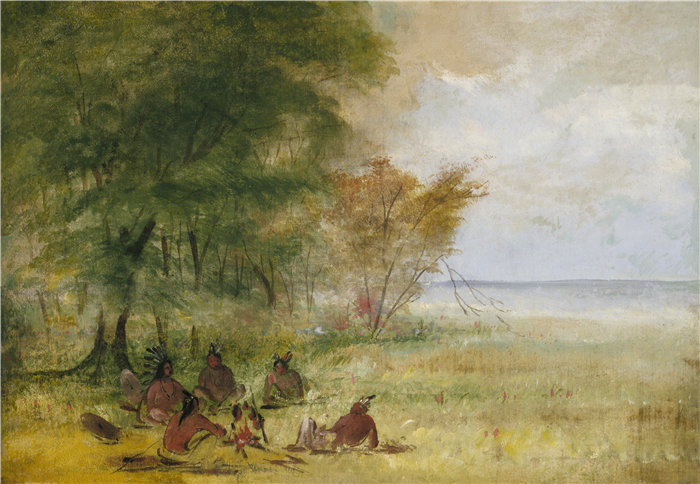 乔治·卡特林 (George Catlin)-《苏族印第安人委员会》油画 美国