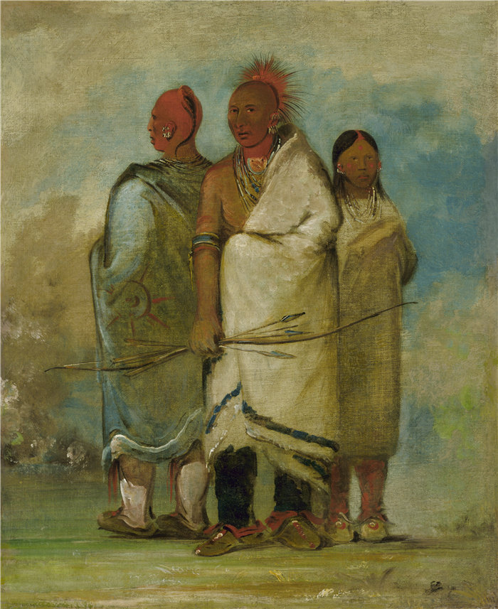 乔治·卡特林 (George Catlin)-《三只狐狸印第安人》油画 美国