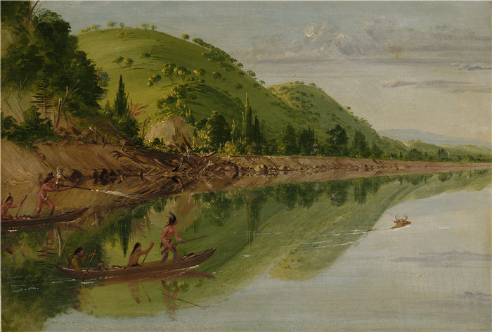 乔治·卡特林 (George Catlin)-《在圣彼得河上》油画 美国
