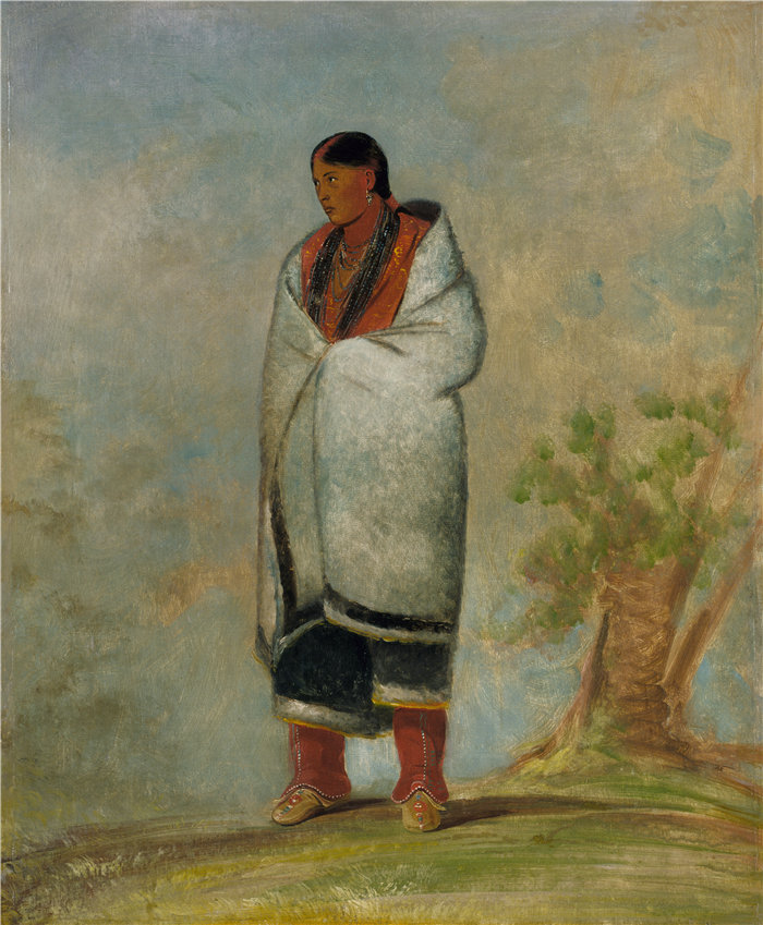 乔治·卡特林 (George Catlin)-Wa-quóth-e-qua，巴克的妻子，鲸鱼的妻子油画 美国