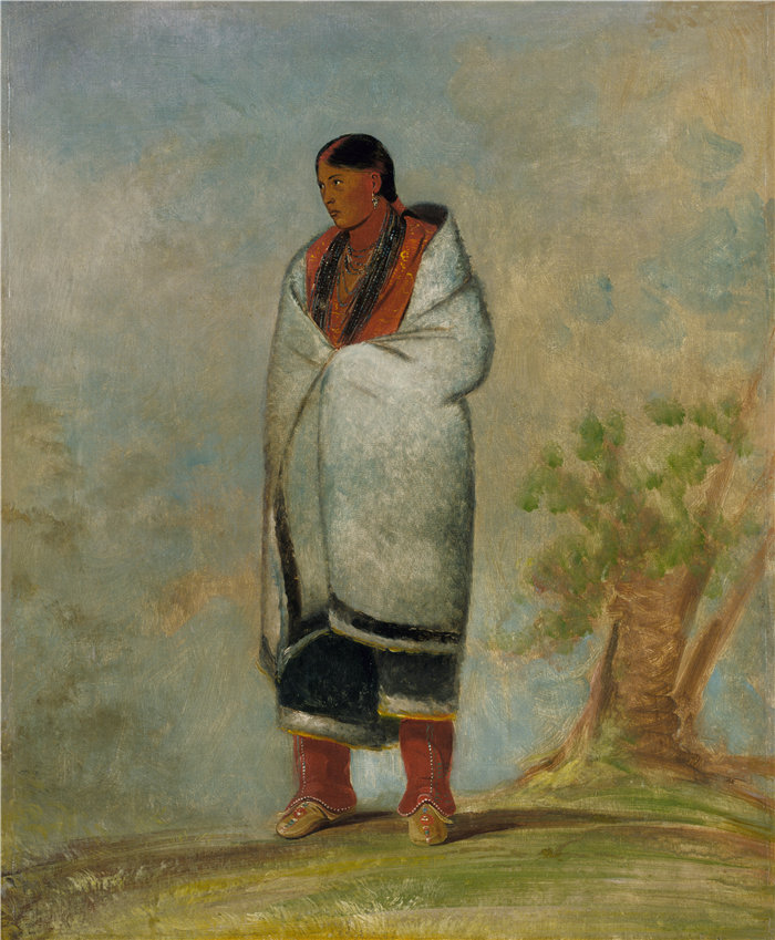 乔治·卡特林 (George Catlin)-Wa-quóth-e-qua,巴克的妻子,鲸鱼的妻子油画 美国