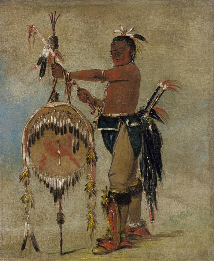 乔治·卡特林 (George Catlin)-《一位尊贵的 Sauk 酋长》油画 美国