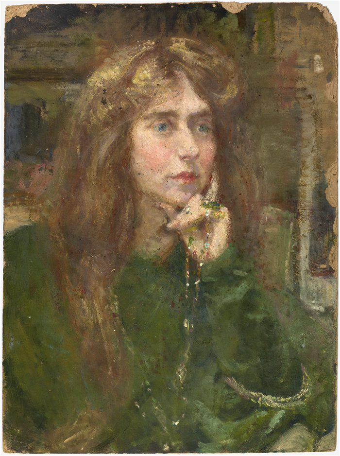 爱丽丝·派克·巴尼 (Alice Pike Barney)-《戴项链的娜塔莉》油画 美国