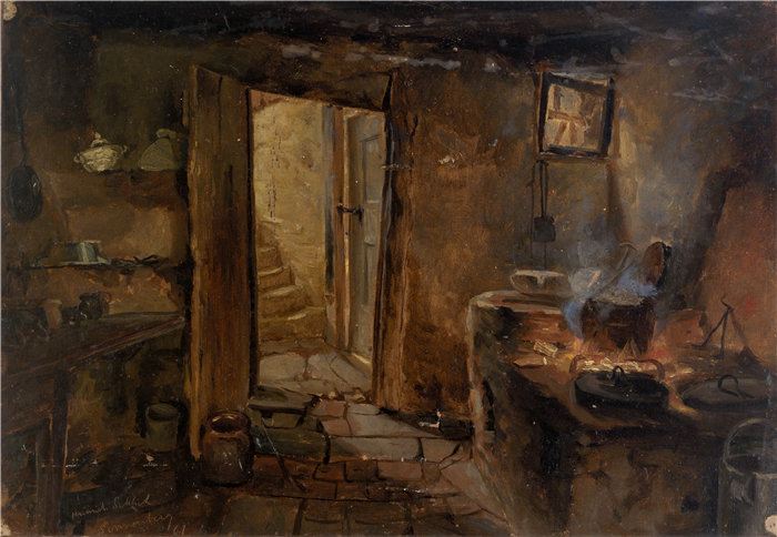 埃利法雷特·弗雷泽·安德鲁斯（Eliphalet Fraser Andrews）-《厨房的内部》油画 美国