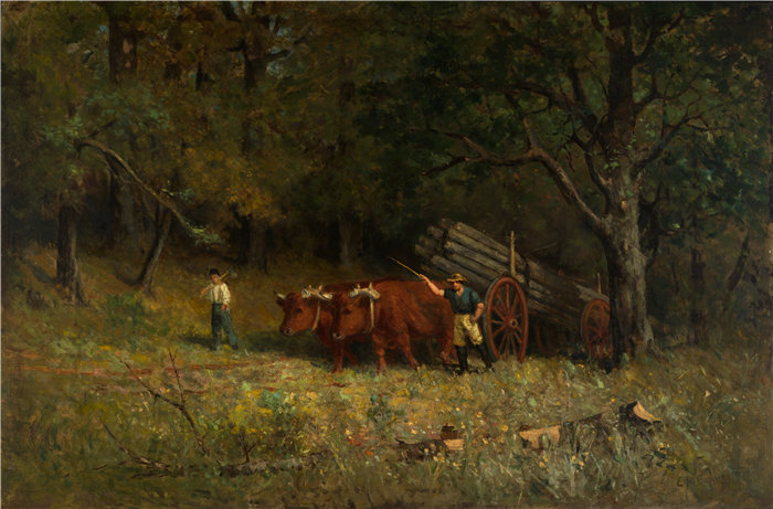 爱德华·米切尔·班尼斯特 (Edward Mitchell Bannister)-《男孩和男人与牛》油画 美国