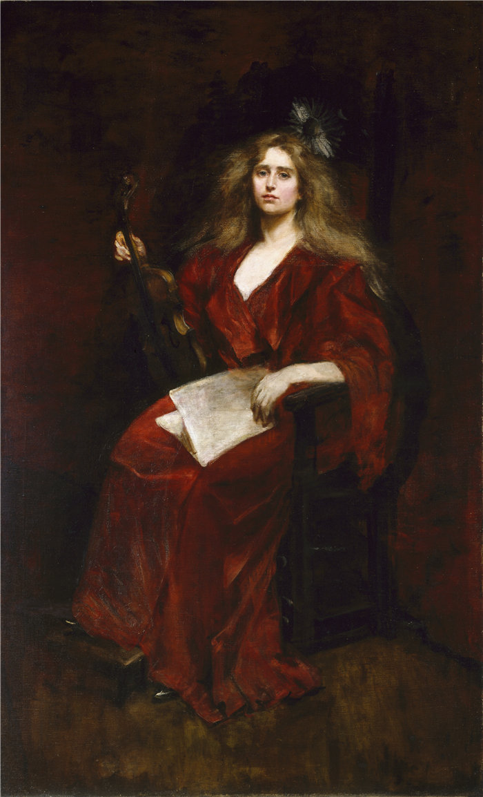 爱丽丝·派克·巴尼 (Alice Pike Barney)-《拿小提琴的娜塔莉》油画 美国