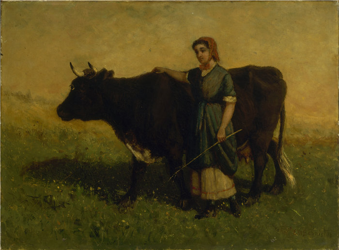 爱德华·米切尔·班尼斯特 (Edward Mitchell Bannister)-《牵牛的女人》油画 美国