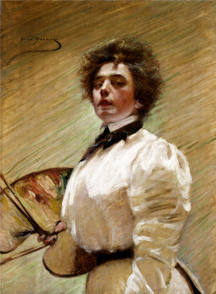 爱丽丝·派克·巴尼 (Alice Pike Barney)-《调色板自画像》油画 美国