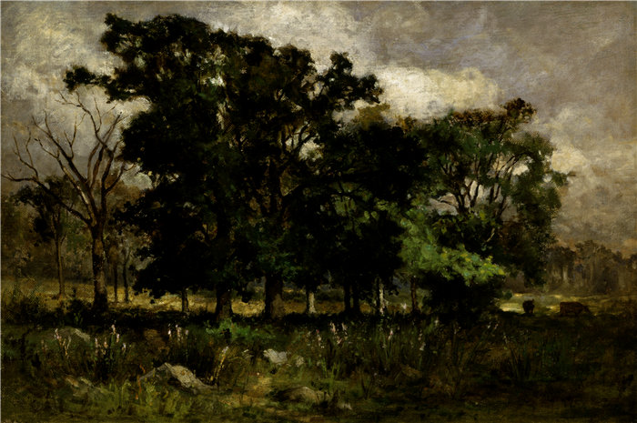 爱德华·米切尔·班尼斯特 (Edward Mitchell Bannister)-《树景观》油画 美国