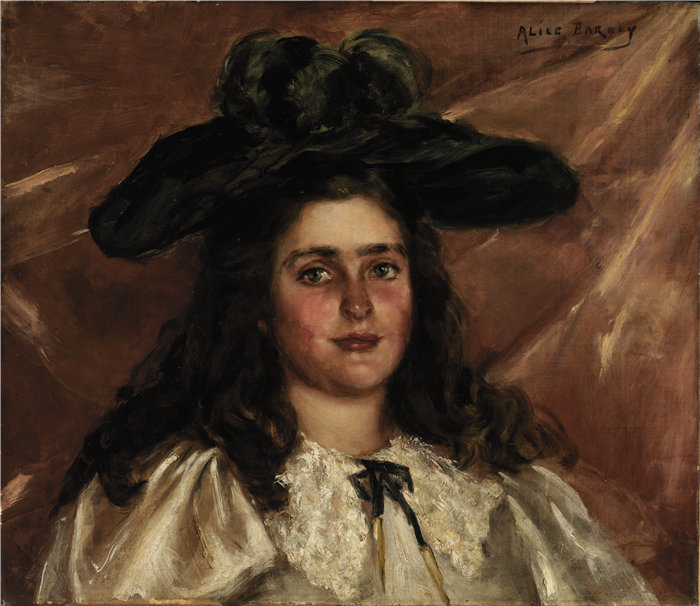 爱丽丝·派克·巴尼 (Alice Pike Barney)-《劳拉爱丽丝在大帽子》油画 美国