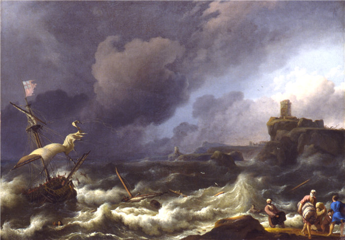 荷兰画家鲁道夫·贝克森(Ludolf Backhuysen,1630-1708年) -《风暴》油画