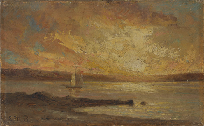 爱德华·米切尔·班尼斯特 (Edward Mitchell Bannister)-《海上的船》油画 美国