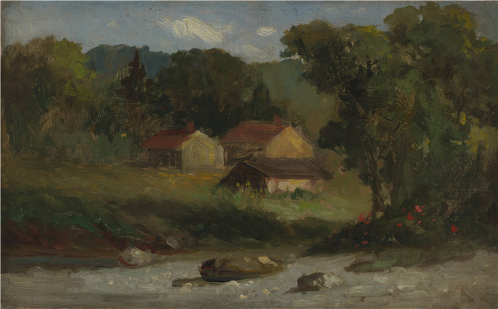 爱德华·米切尔·班尼斯特 (Edward Mitchell Bannister)-《洛基农场，纽波特》油画 美国